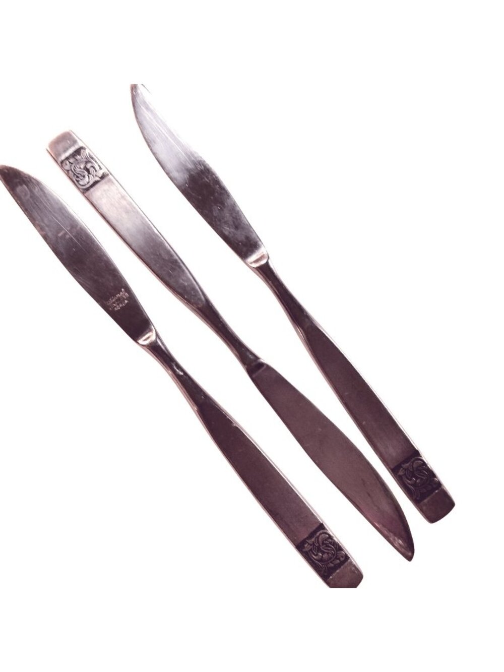National Stainless Steel Knives Floral Handle Design Korea Lot 3